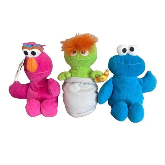 Sesame Street Pink Telly Oscar Cookie Monster Bean Bag Plush Stuffed Animal 8”